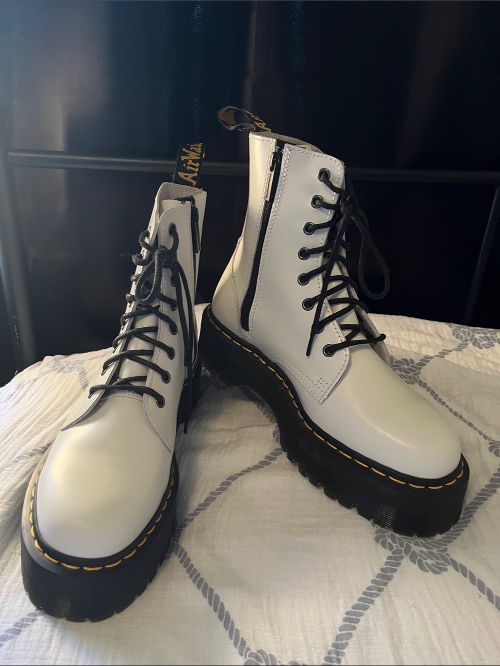 Dr Marten White Platform Boots with Black Laces
